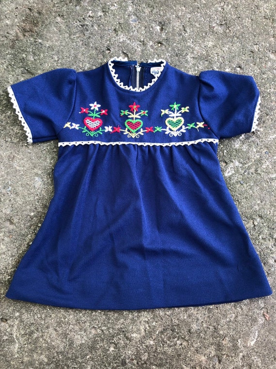 Girls Vintage 70s Polyester Embroidered Dress or … - image 1