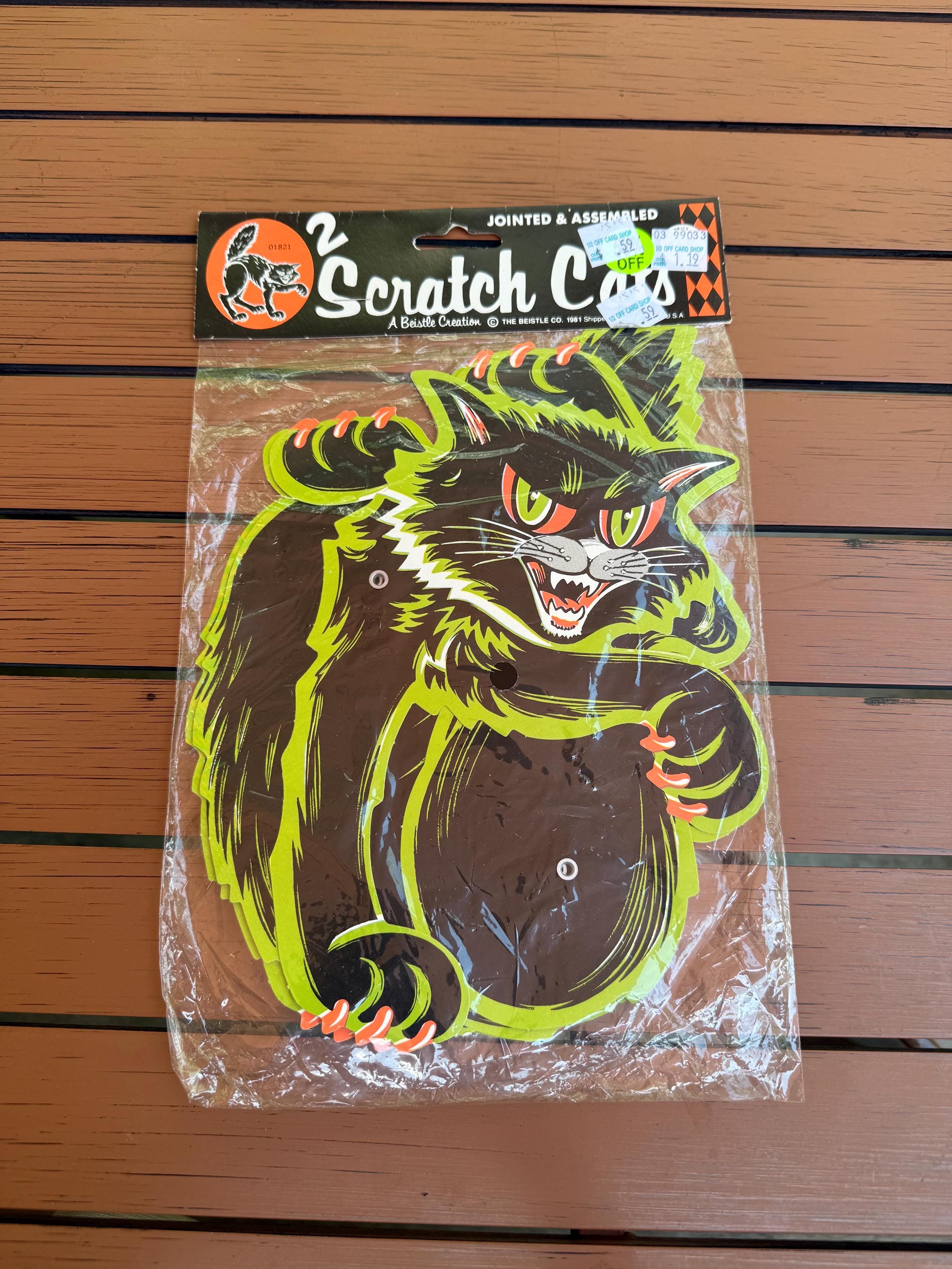Vintage Beistle Scratch Cats Die Cut Decorations, 1981 Halloween