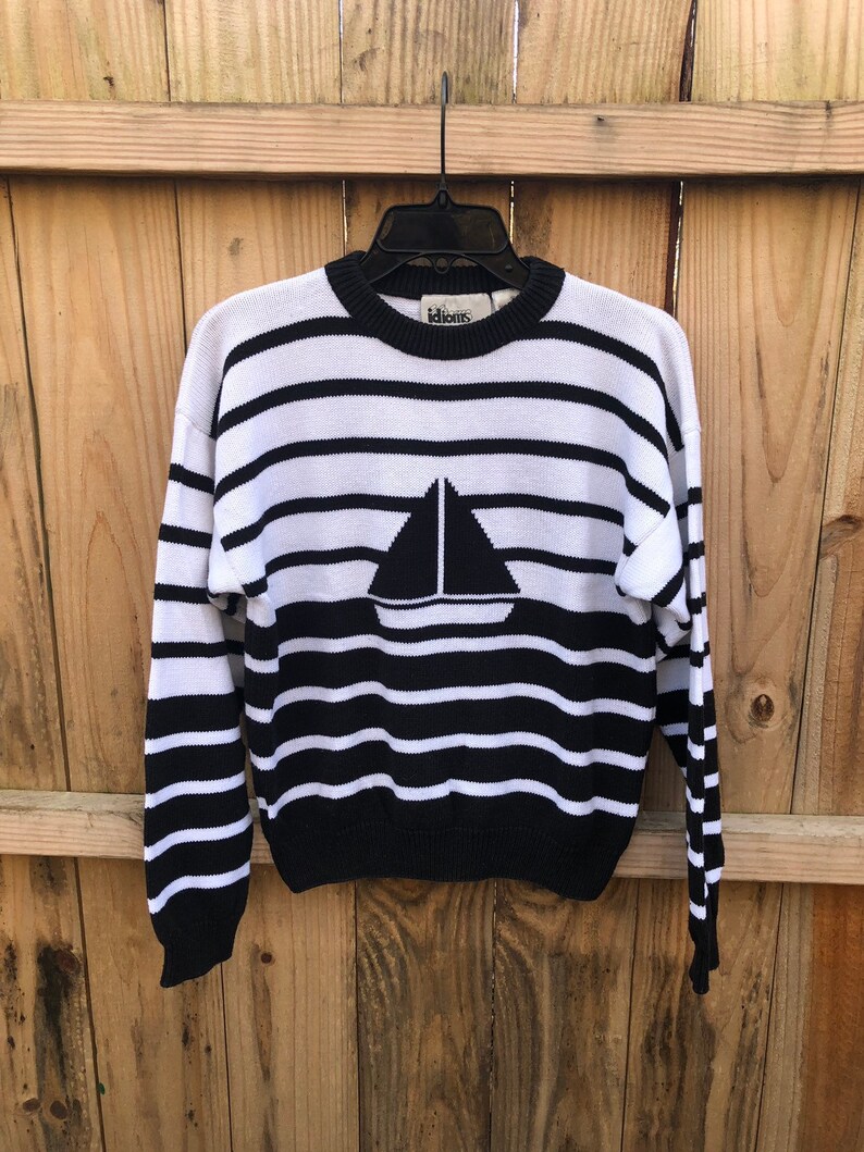 Vintage 80s Nautical Striped Sweater by Idioms Size Medium