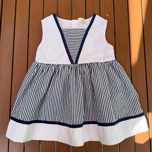 Vintage 90s 2T Dress Sailor Nautical Navy & White Striped