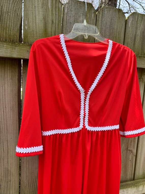 Vintage 70s Bright Red Nylon Robe Retro Maxi Robe Gem