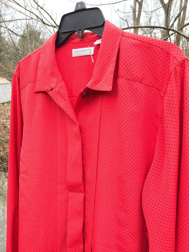 Ladies Liz Claiborne Secretary Polka Dot Blouse Size 12 Red Polyester Blouse
