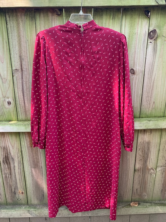 Vintage 80s Burgundy Abstract Midi Dress Size 6 /… - image 4