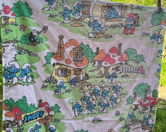 Smurf Baby Blanket Made with Vintage Sheets on Flannel