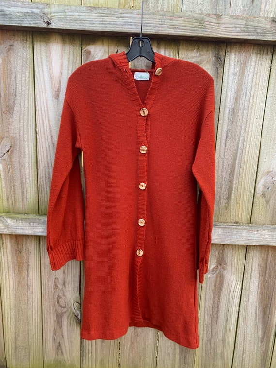 Vintage 70s Burnt Orange Tunic Cardigan By Sears … - image 1