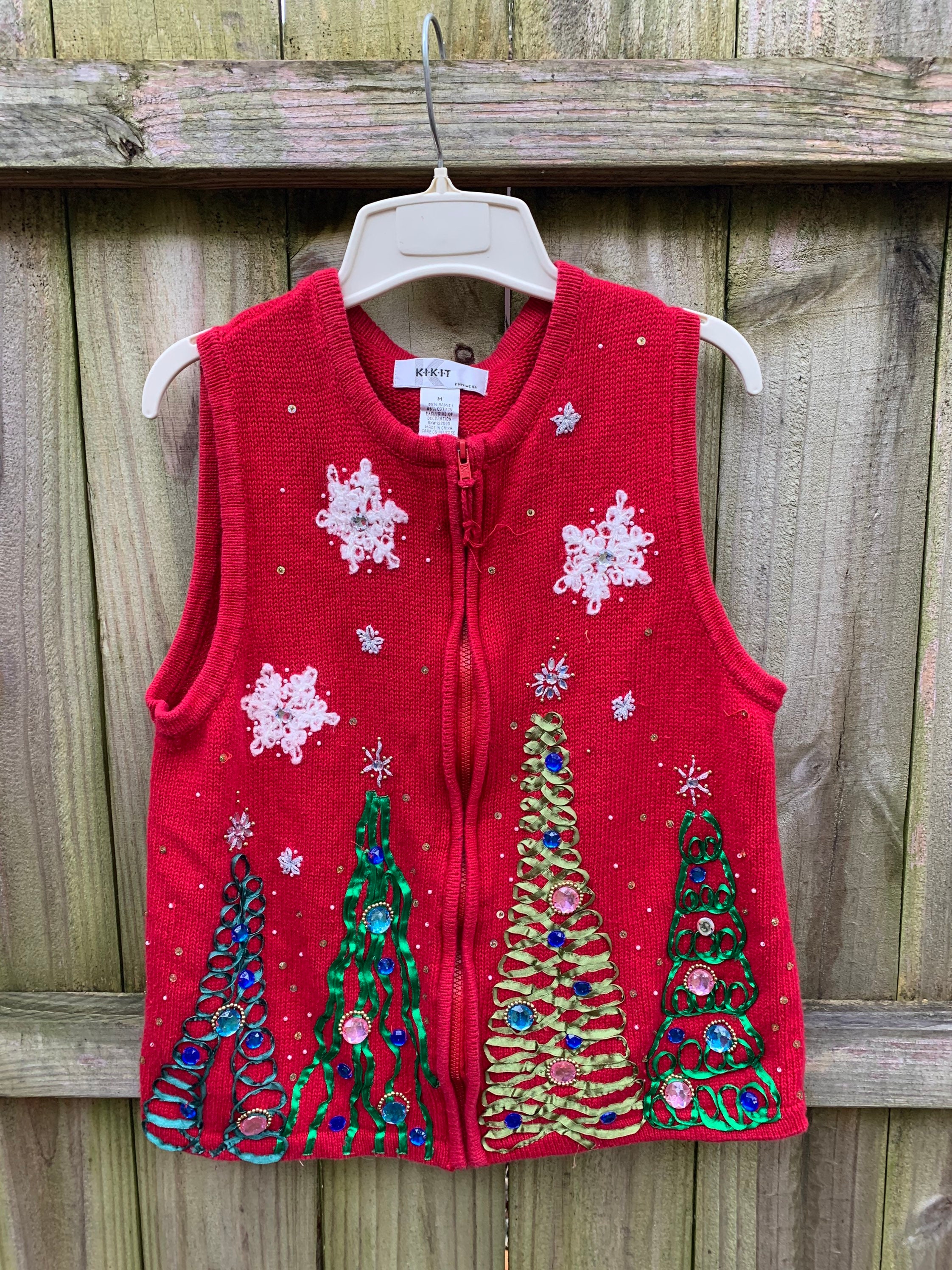 Ugly Bedazzled Christmas Sweater Vest Size Medium by Kik It / - Etsy