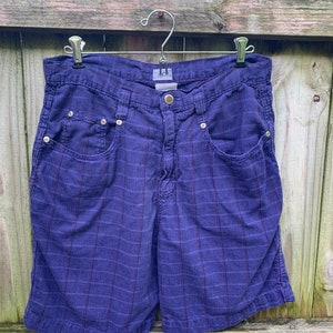 Vintage 90s High Waist Bermuda Shorts By Cherokee / 90s Purple Plaid High Waisted Burmuda Shorts