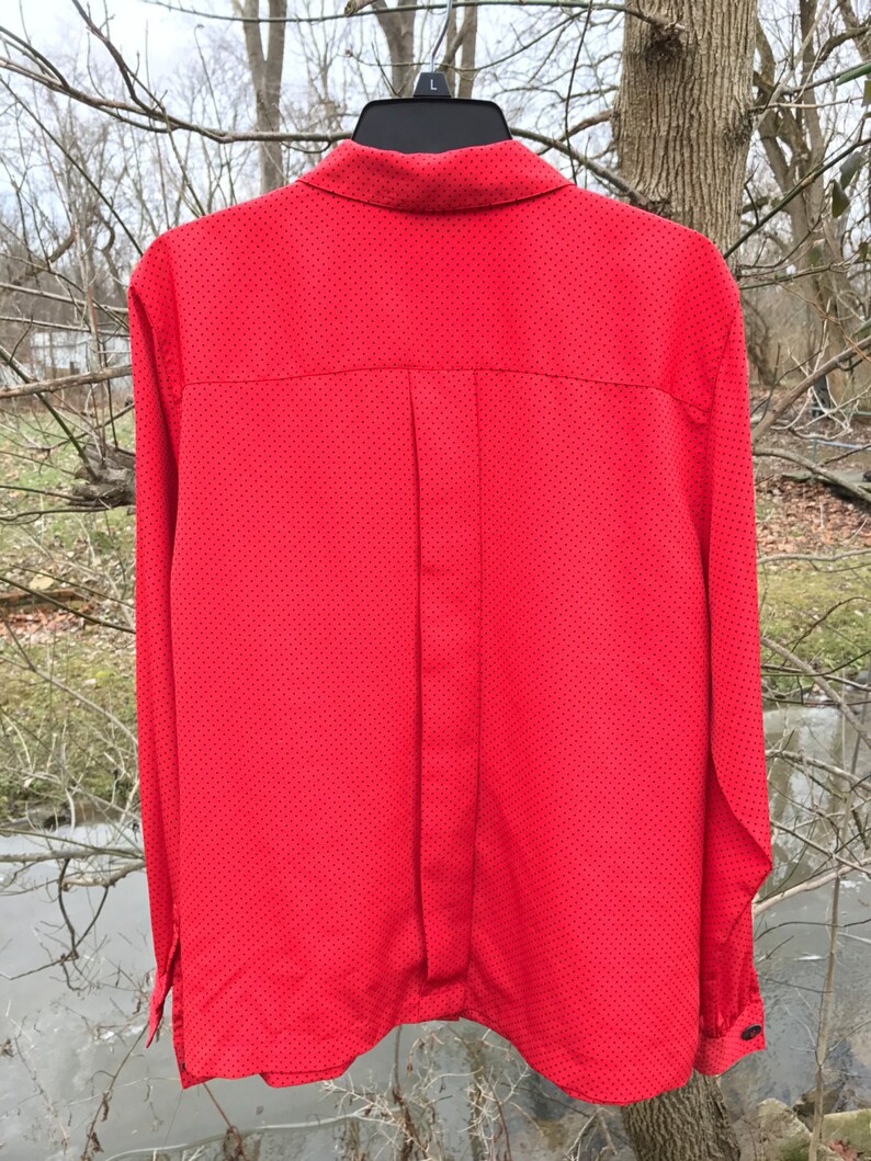 Ladies Liz Claiborne Secretary Polka Dot Blouse Size 12 Red Polyester Blouse