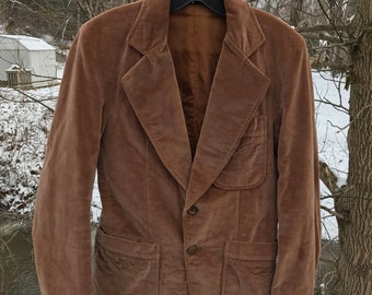 Ladies velor Vintage Light Brown Tan Blazer Jacket Circa 70s Size 36 Small