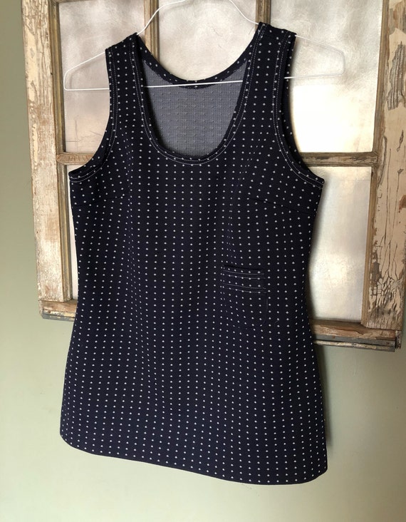 Vintage 60s mod Polyester Tank Top / Navy Blue Pol