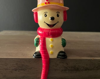 Vintage Hard Plastic Snowman Stocking Holder /Sun Hill Industries Circa 1982 Made In Hong Kong / Mantle Stocking Hook
