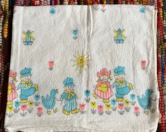 Vintage Toddle Time Flannel Baby Receiving Blanket / Dutch Ducks, tulips Receiving Swaddle Blanket