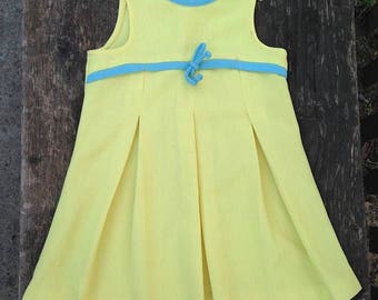 Girls 60s Mod Pleated Summer Dress Yellow Girls Vintage Yellow Dress As Is Size 5/6 ?