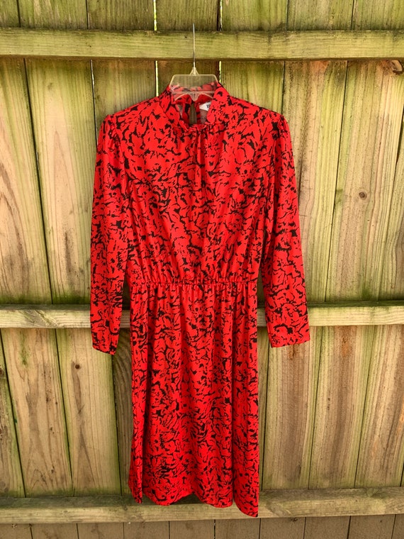 Vintage 80s Red and Black Abstract Polyester Day Dress by Blair Warren PA  Size 12p - Etsy