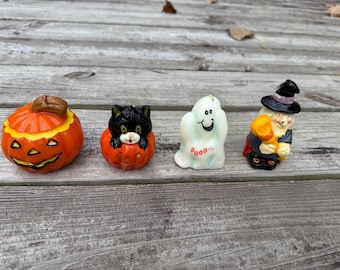 Vintage Halloween Kerze 4er Set in der Originalverpackung / Jack o Lantern Kerze / Hexenkerze / Geisterkerze und schwarze Katzenkerze