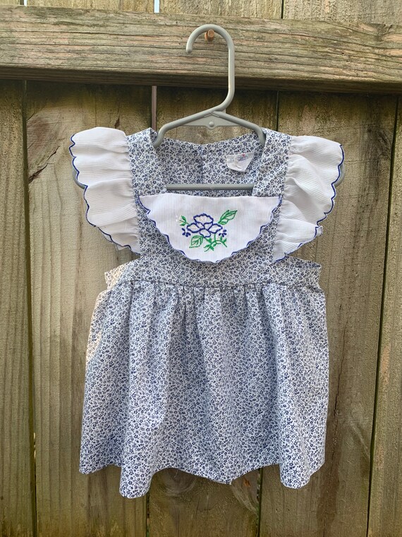 Baby Girls Vintage Blue Floral Swing Top With Flu… - image 1
