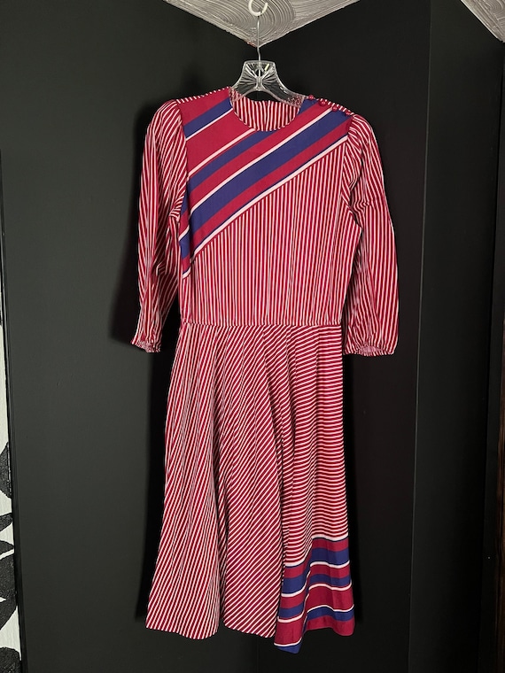 Adorable Vintage 80s Striped Dress / Magenta and B