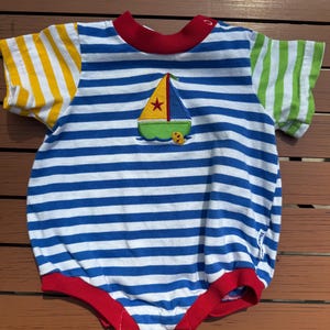 Vintage Boy Girl Striped Salboat Romper by Healthtex Size 6/9 Months