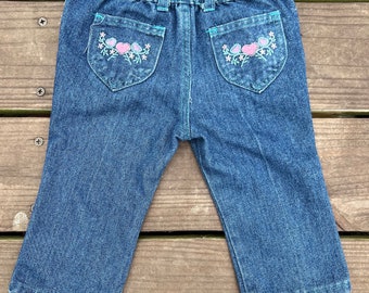 Girl's Vintage Little Ones Size 24 Months Jeans with Heart Patches on Back Pockets AS IS