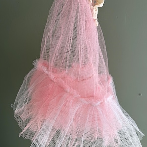 Girls Vintage Pink and White Crinolie Tulle Petticoat 19” Waist plus Strech