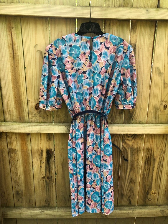 Vintage 80s Abstact Polyester Midi Dress By T Fe … - image 3