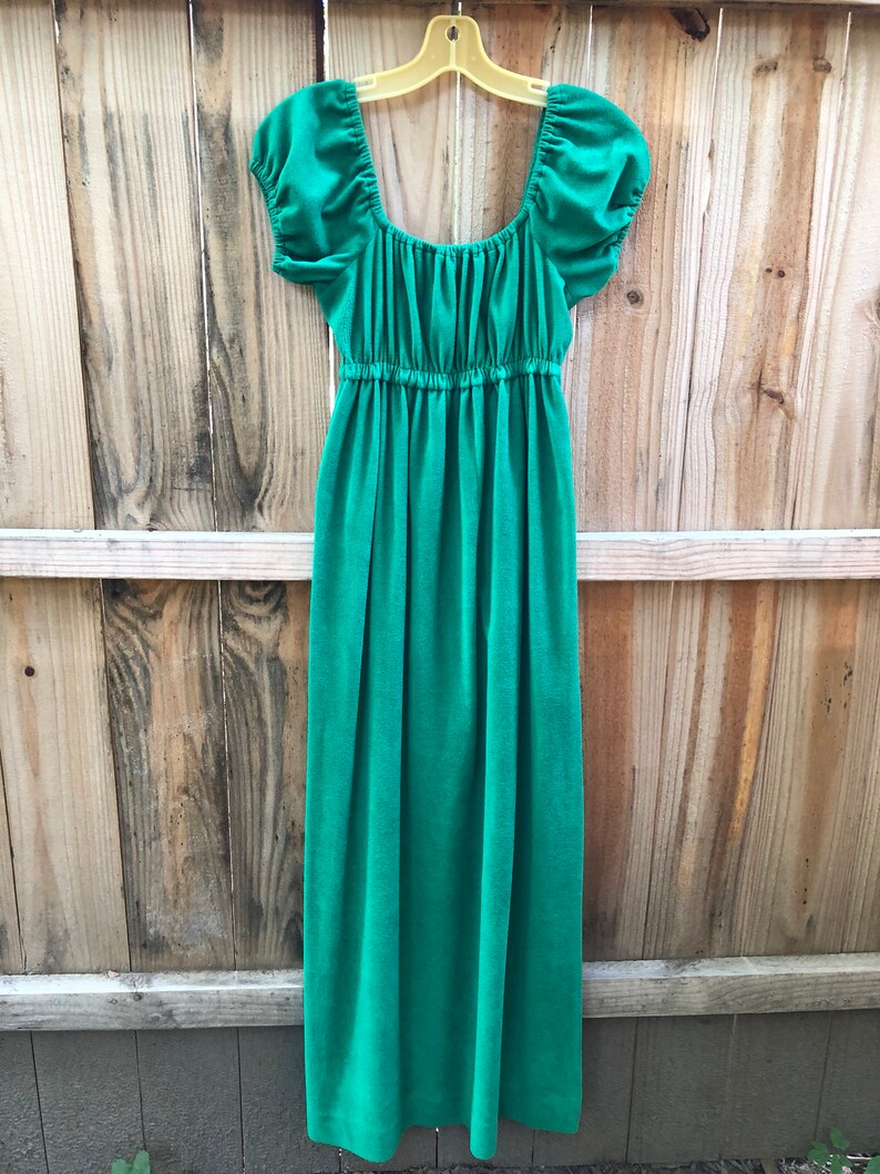 Vintage 60s 70s Green Velour Maxi Dress Byer Puff Sleeve Baby - Etsy