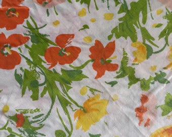 Lenzuolo con angoli elasticizzati floreale vintage anni '70, misura matrimoniale / Biancheria da letto in stile Flower Power giallo, arancione e verde / Lenzuolo in mussola Lady Pepperell / Letto retrò hippie