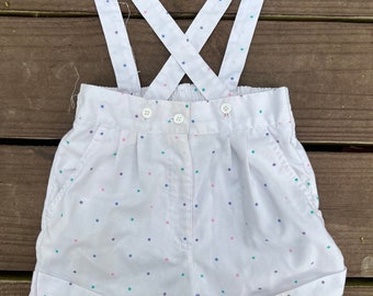 Toddler Pre School Girls Vintage 80s 90s Polka Dot Shortalls Shorts with Attached Suspenders Size 4T