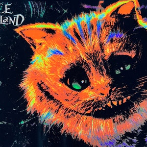 Vintage Disney Alice in Wonderland Cheshire Cat Flocked Black Light Poster NOS