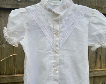 Vintage Toddler Girls White Swiss Dot Blouse with Lace By Toddle Time JC Penney