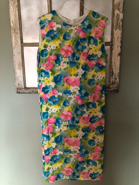 60s Vintage Floral Pastel Shift Dress / Pretty Flo