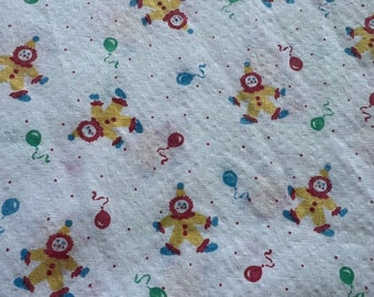 Vintage Crib Toddler Bed Fitted Sheet / Dancing Clowns and Ballon’s  / Primary Colors