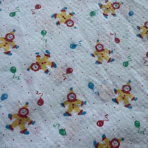 Vintage Crib Toddler Bed Fitted Sheet / Dancing Clowns and Ballon’s  / Primary Colors