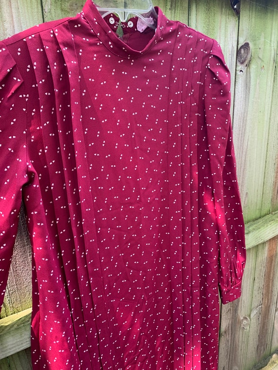 Vintage 80s Burgundy Abstract Midi Dress Size 6 /… - image 2