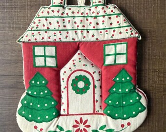 Presina natalizia vintage a forma di casetta / Sottopentola Royal Pacific Cottage House / Decorazioni natalizie da cucina rosse e verdi /
