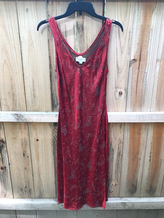 Vintage 90s Red Satin Paisley Slip Dress by Madhou
