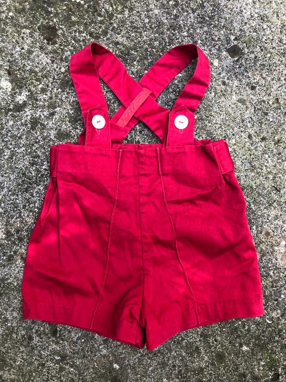 Baby Girls Vintage Mid Century Red Shortalls Size… - image 1