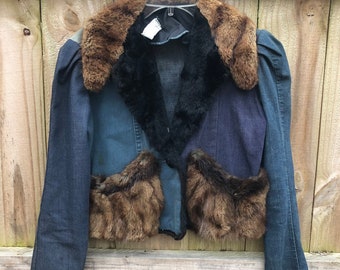 WOW Vintage 60s Denim and Fur Hippie Jacket / Woodstock Hippie OOAK Denim Jacket by Ruff N Ready