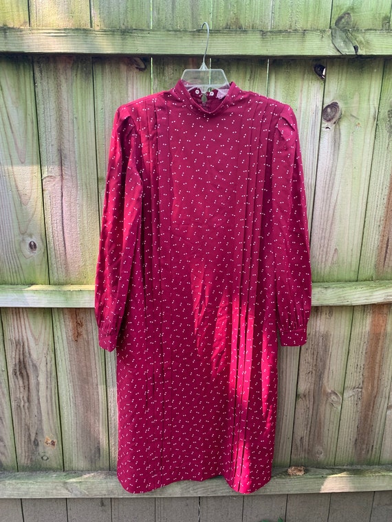 Vintage 80s Burgundy Abstract Midi Dress Size 6 /… - image 1