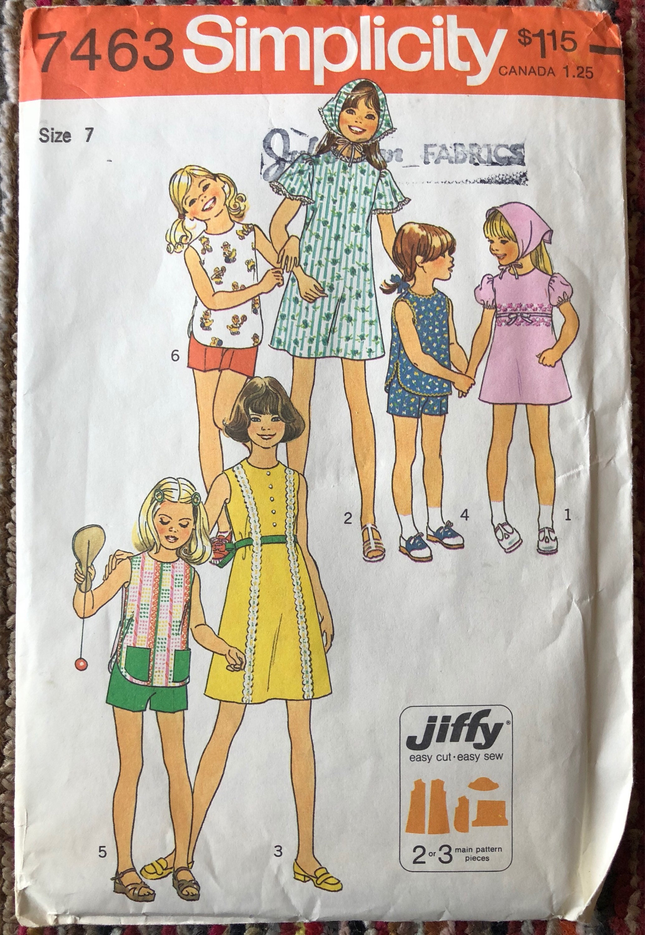 Vintage Simplicity 7463 Girls Size 7 Sewing Pattern / Girl's 70s