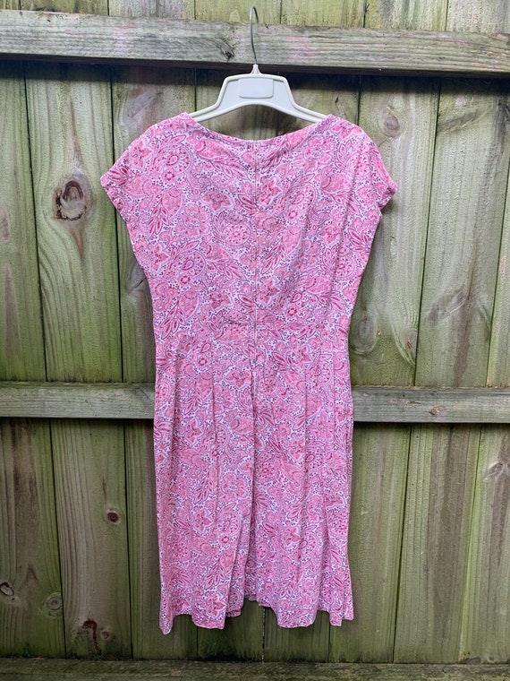 Vintage 50s-60s Handmade Pink Paisley Knee Length Dress Pleated Skirt Women/'s Size Medium Free US Shipping