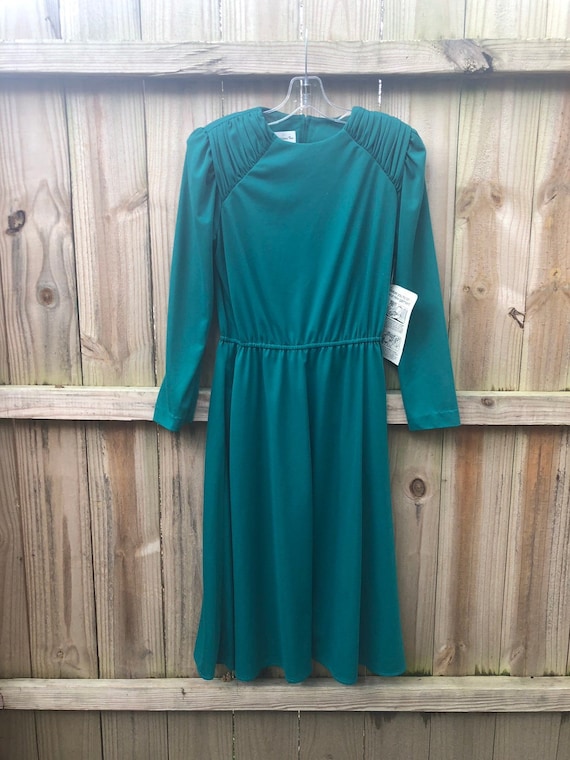Vintage 80s Teal Green Dress By Rhodes Collection… - image 1