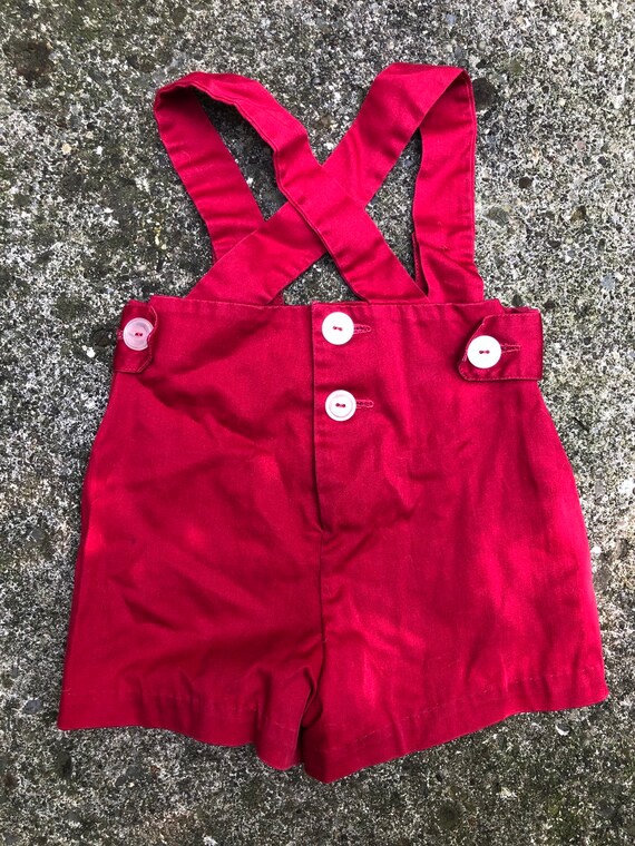 Baby Girls Vintage Mid Century Red Shortalls Size… - image 2