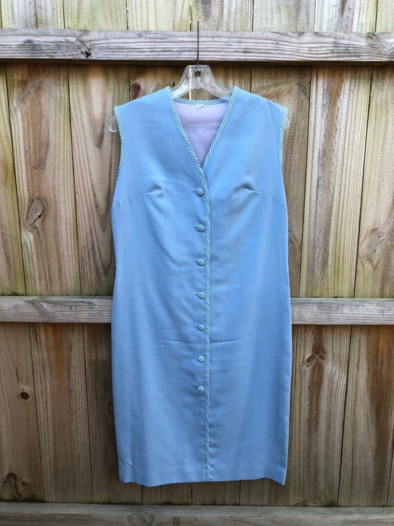 Vintage 60s Mod Light Blue and Gingham Shift Dress