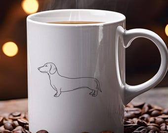 Dachshund mug, funny dog mug for animal lovers, breakfast mug with dachshund design, gift idea for dog and coffee fans