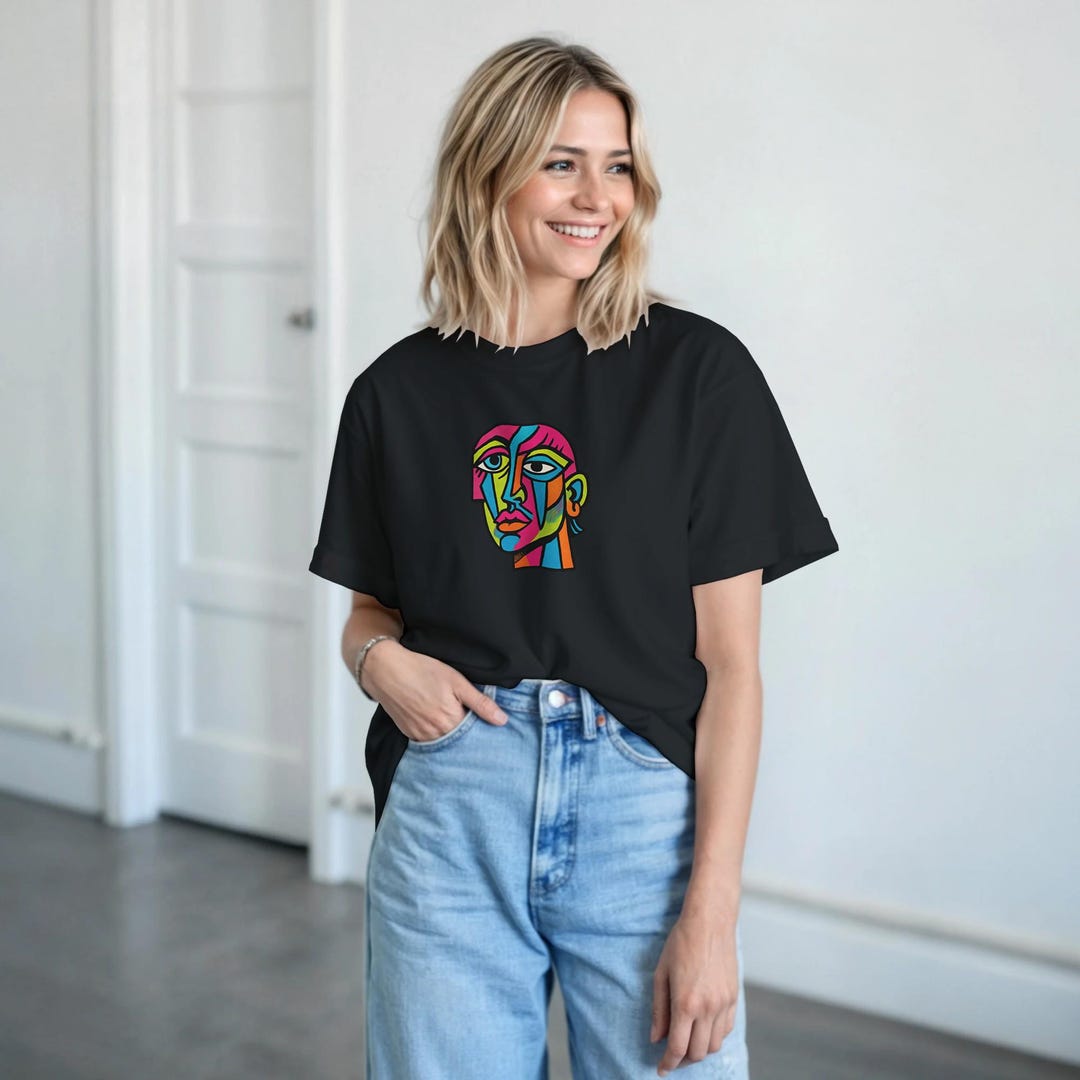 Abstract Face T-shirt Cubist Pop Art Shirt With Colorful Line Portrait ...