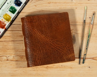 Bison Leather Watercolor Sketch Journal, 5.5 x 5.5, Handmade Amalfi Cotton Paper, 96 Pages