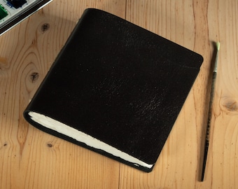 Black Leather Watercolor Sketch Journal, 5.5x5.5, Amalfi Cotton Paper, 96 Pages