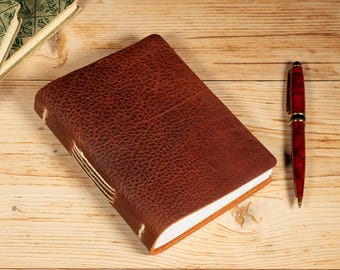 Handmade Leather Journal, 6.5x5, 192 Pages, 120gsm Paper, Hand-Stitched Binding