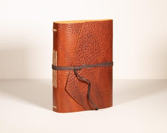 Hand-stitched Bison Leather Journal, 8x6, 180 Pages Deckle Edge Paper